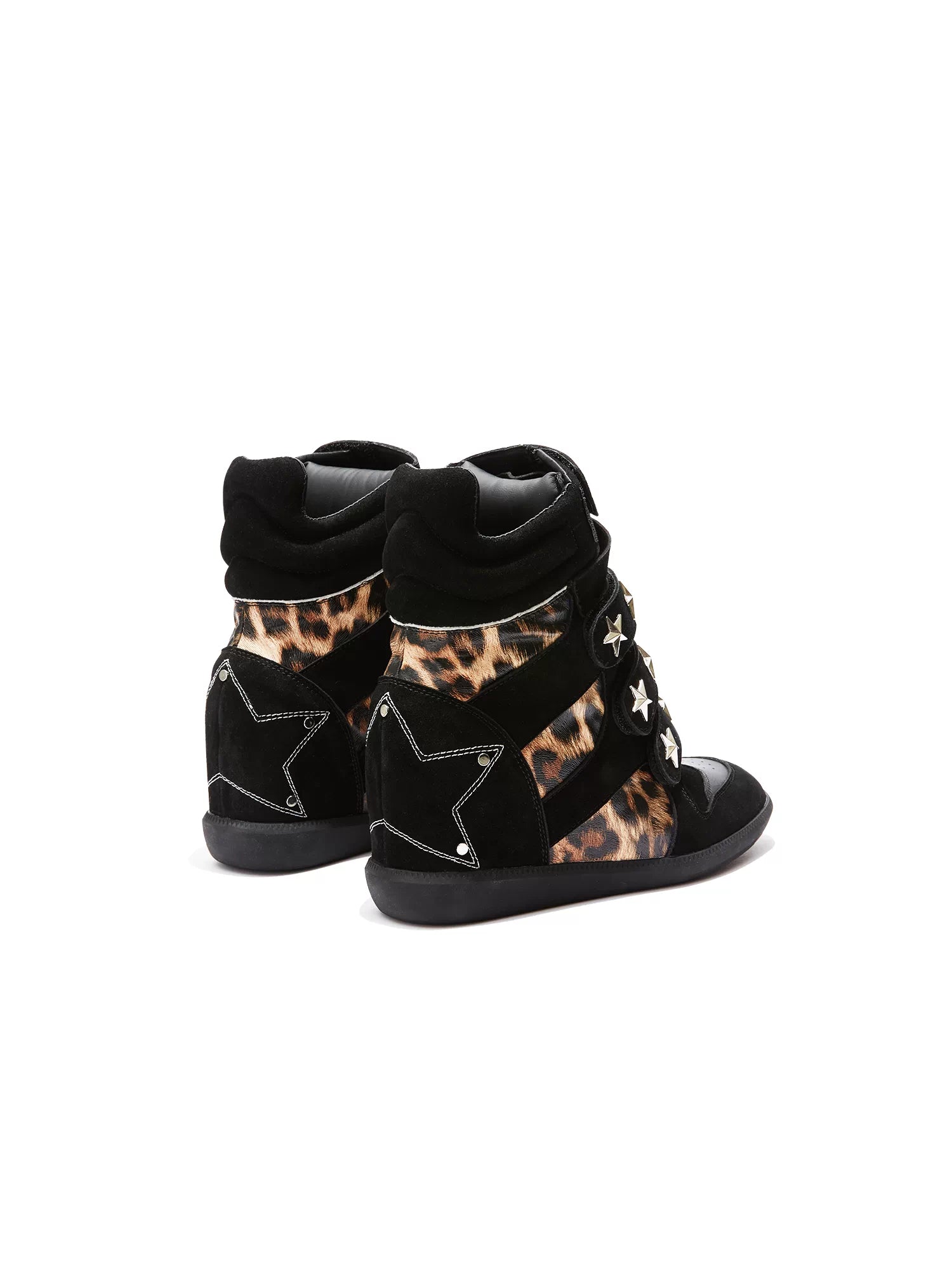 Leopard Studded High-Top Wedge Sneakers