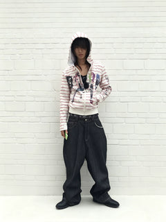 Apricot Stripe Graffiti Zip Hoodie