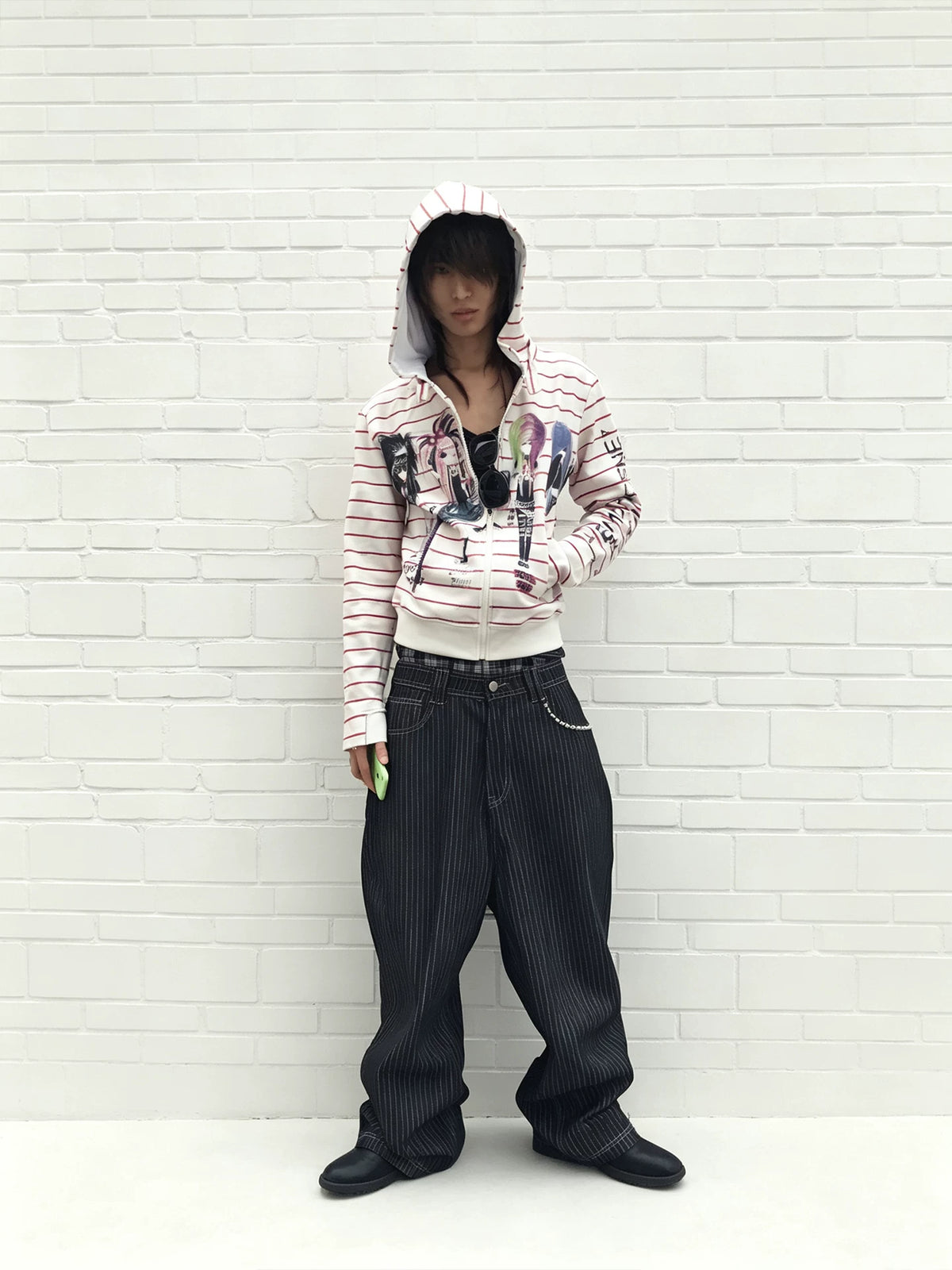 Apricot Stripe Graffiti Zip Hoodie