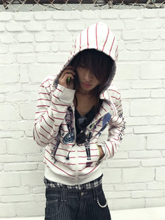 Apricot Stripe Graffiti Zip Hoodie
