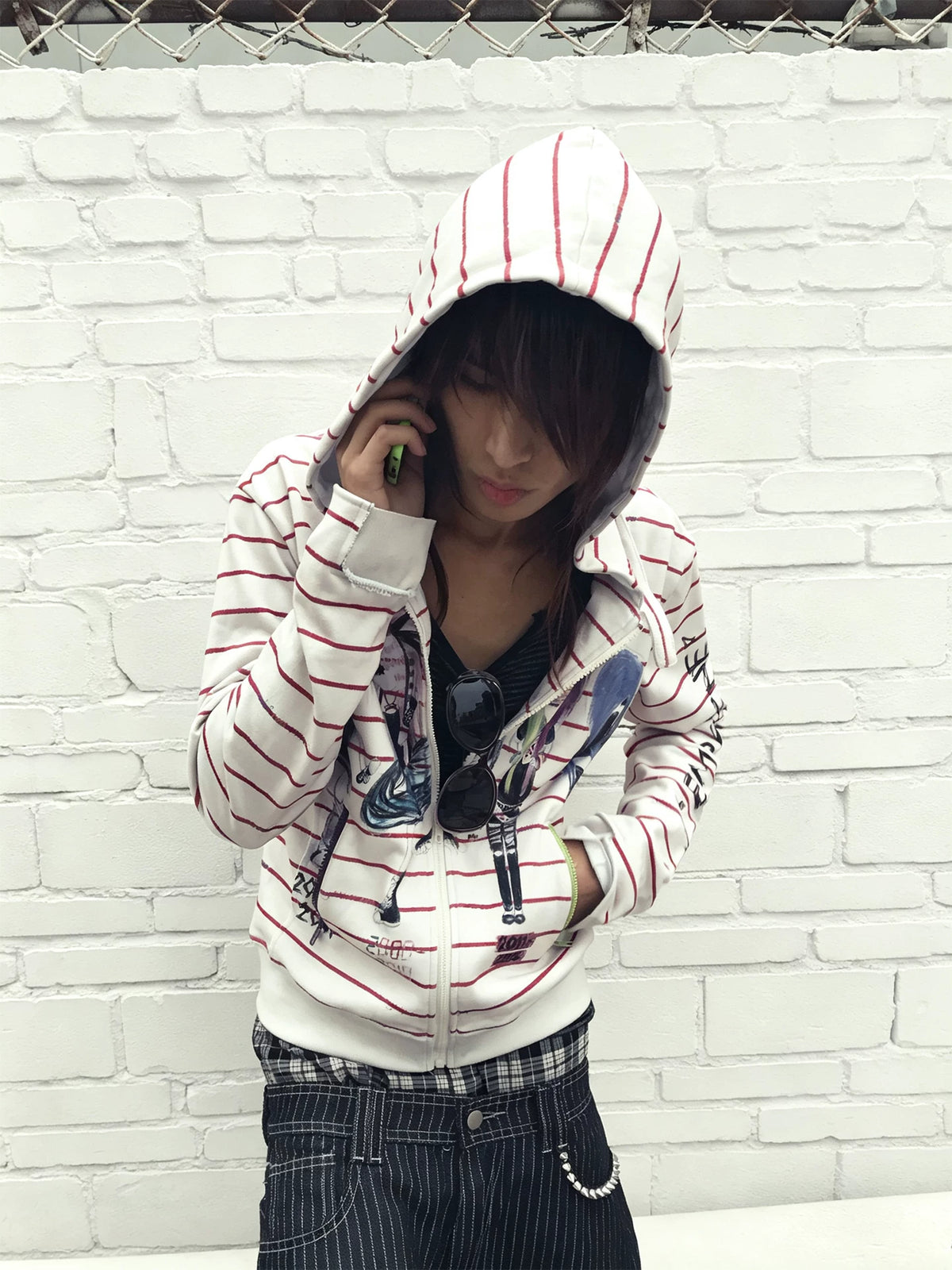 Apricot Stripe Graffiti Zip Hoodie