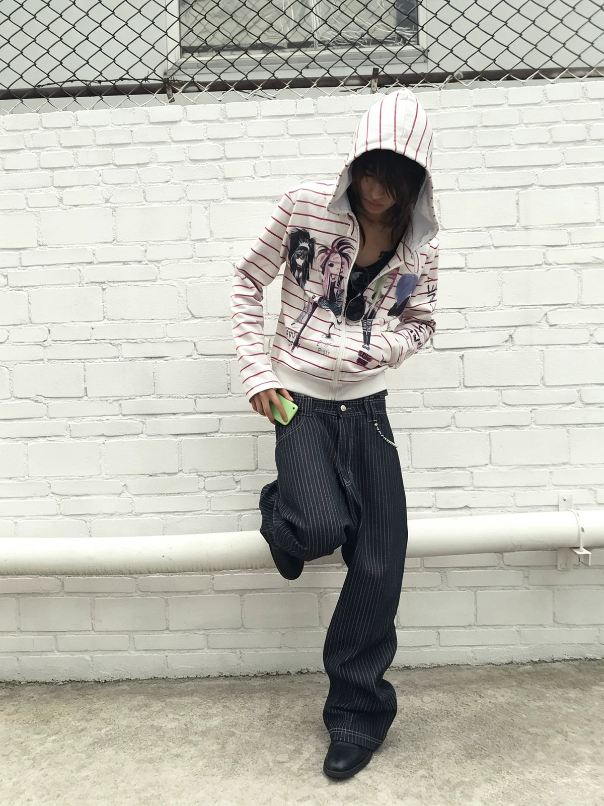 Apricot Stripe Graffiti Zip Hoodie