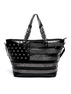 Studded Star Flag Chain-Handle Tote Bag