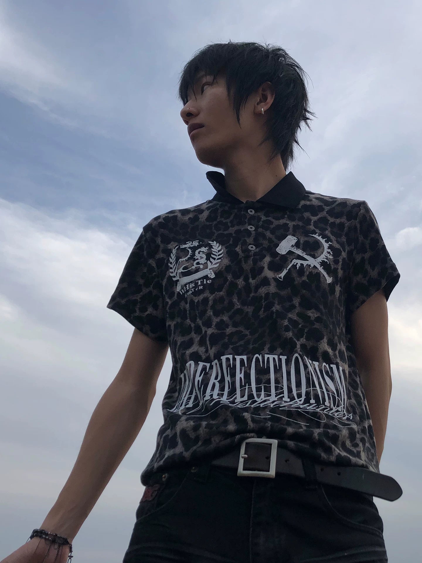 Black Leopard Slim Polo Shirt