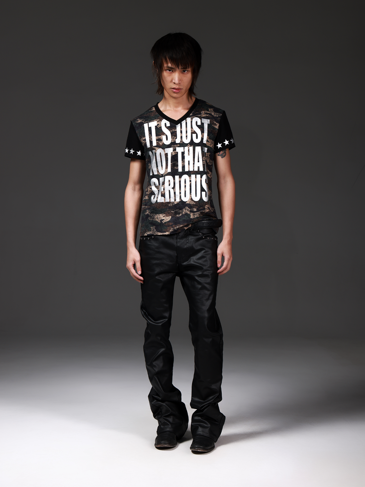 Camo Distressed Silver-Foil V-Neck T-Shirt