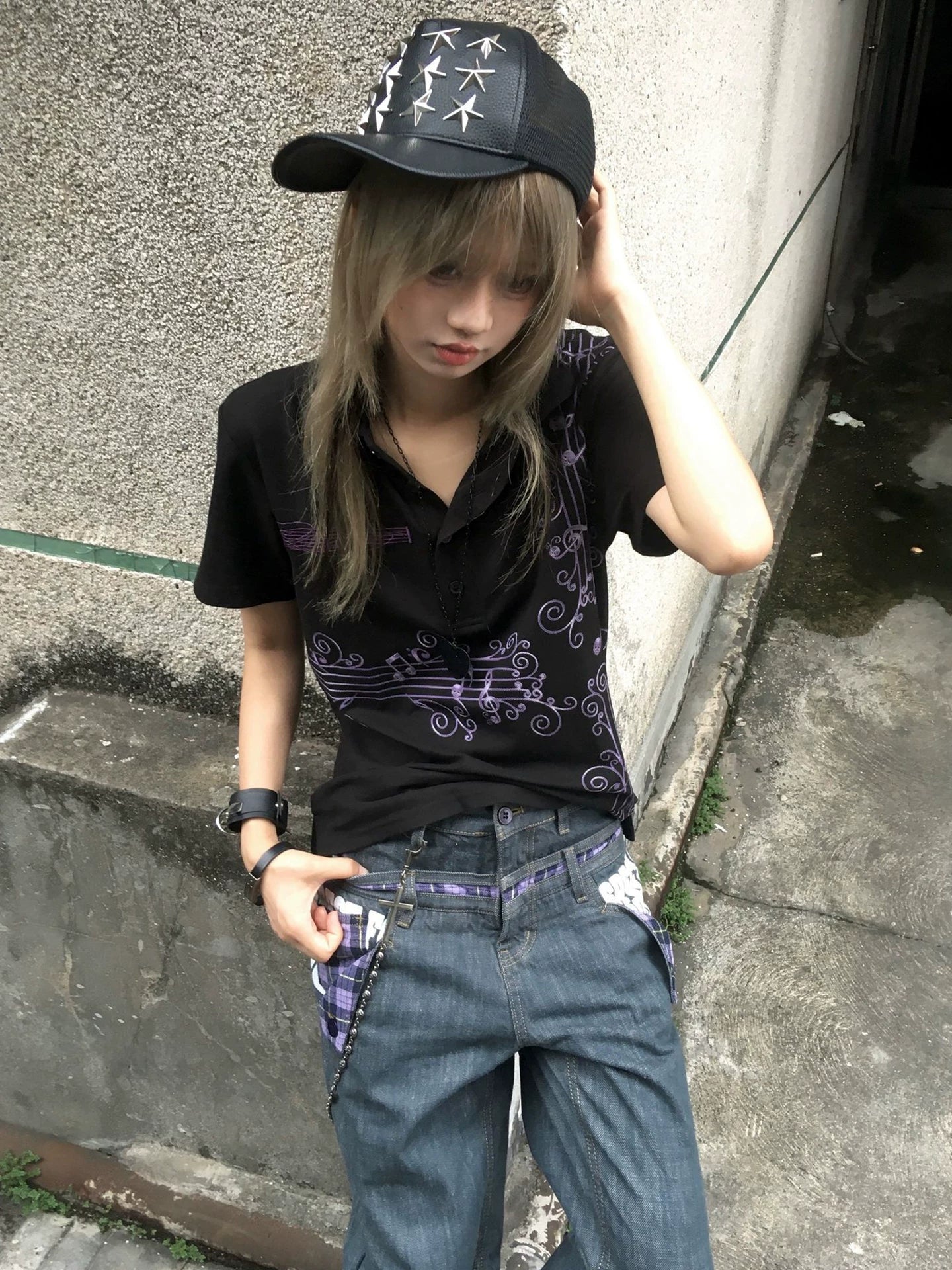 Y2K Wisteria Graphic Polo Shirt