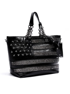 Studded Star Flag Chain-Handle Tote Bag