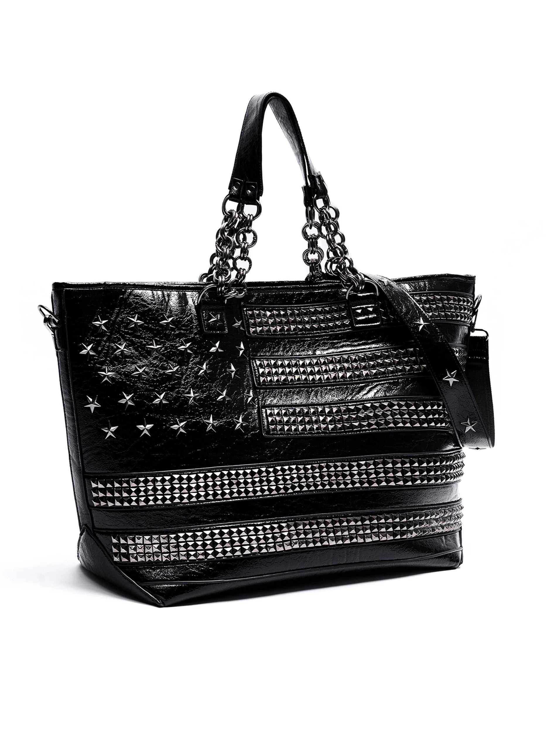 Studded Star Flag Chain-Handle Tote Bag