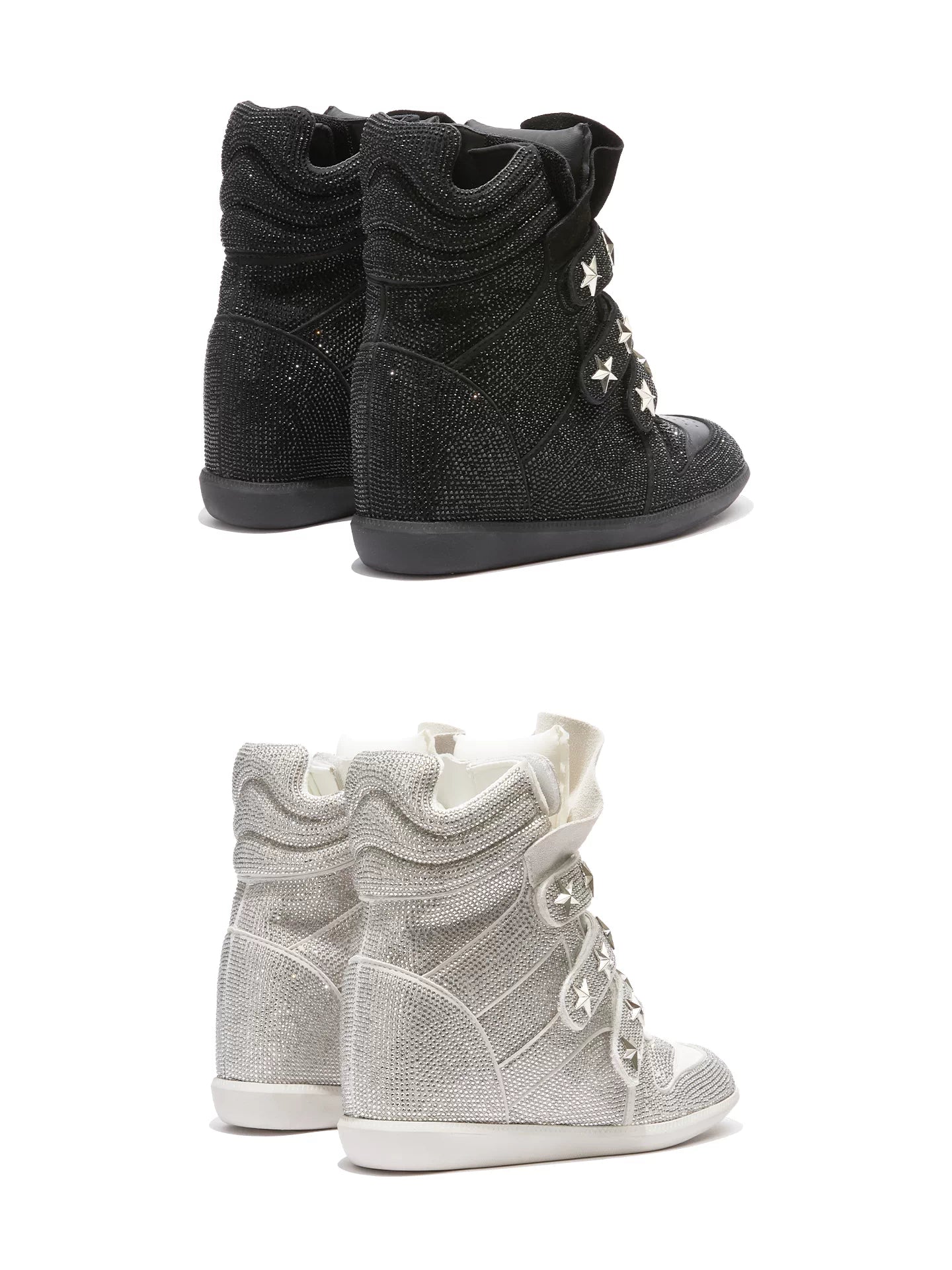 Rhinestone Star High-Top Wedge Sneakers