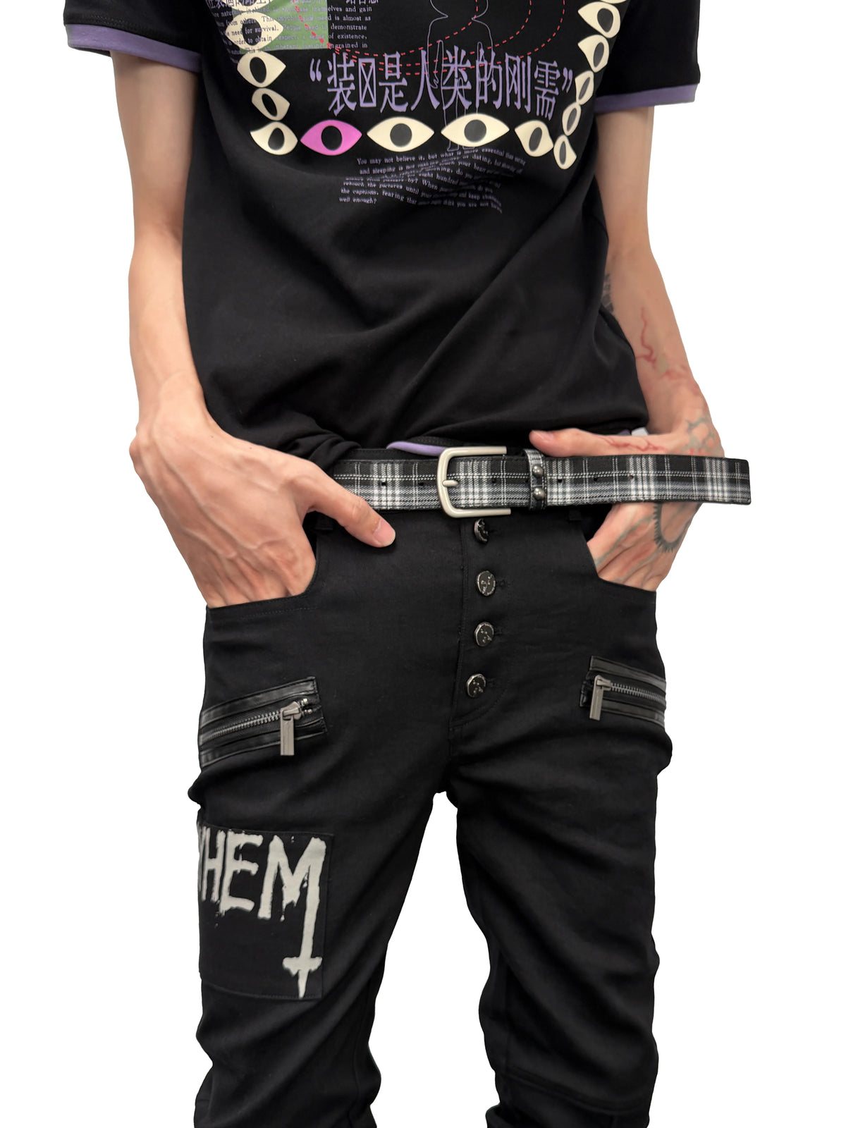 Plaid Studded Leather Belt