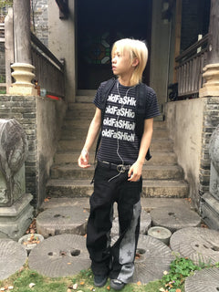 Silver Letter Stripe Short-Sleeve T-Shirt