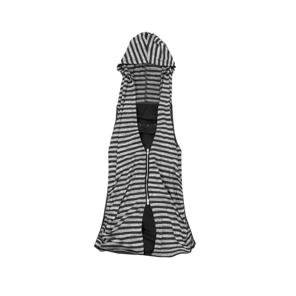 Striped Hooded Zipper Vest