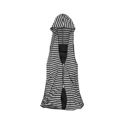 Striped Hooded Zipper Vest