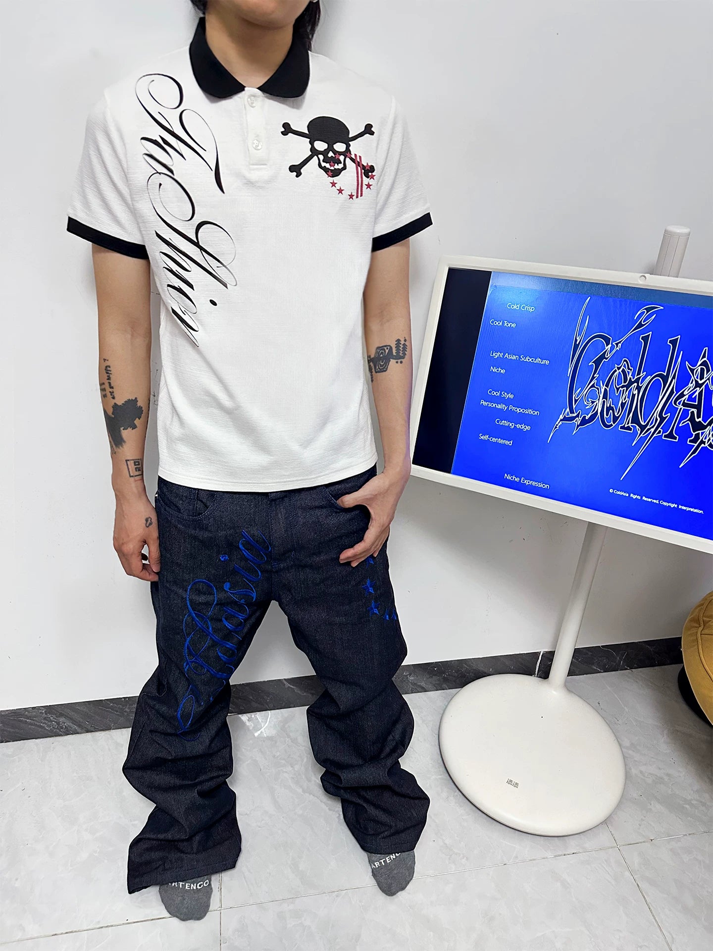 ColdAsia Floral Skull Polo Shirt