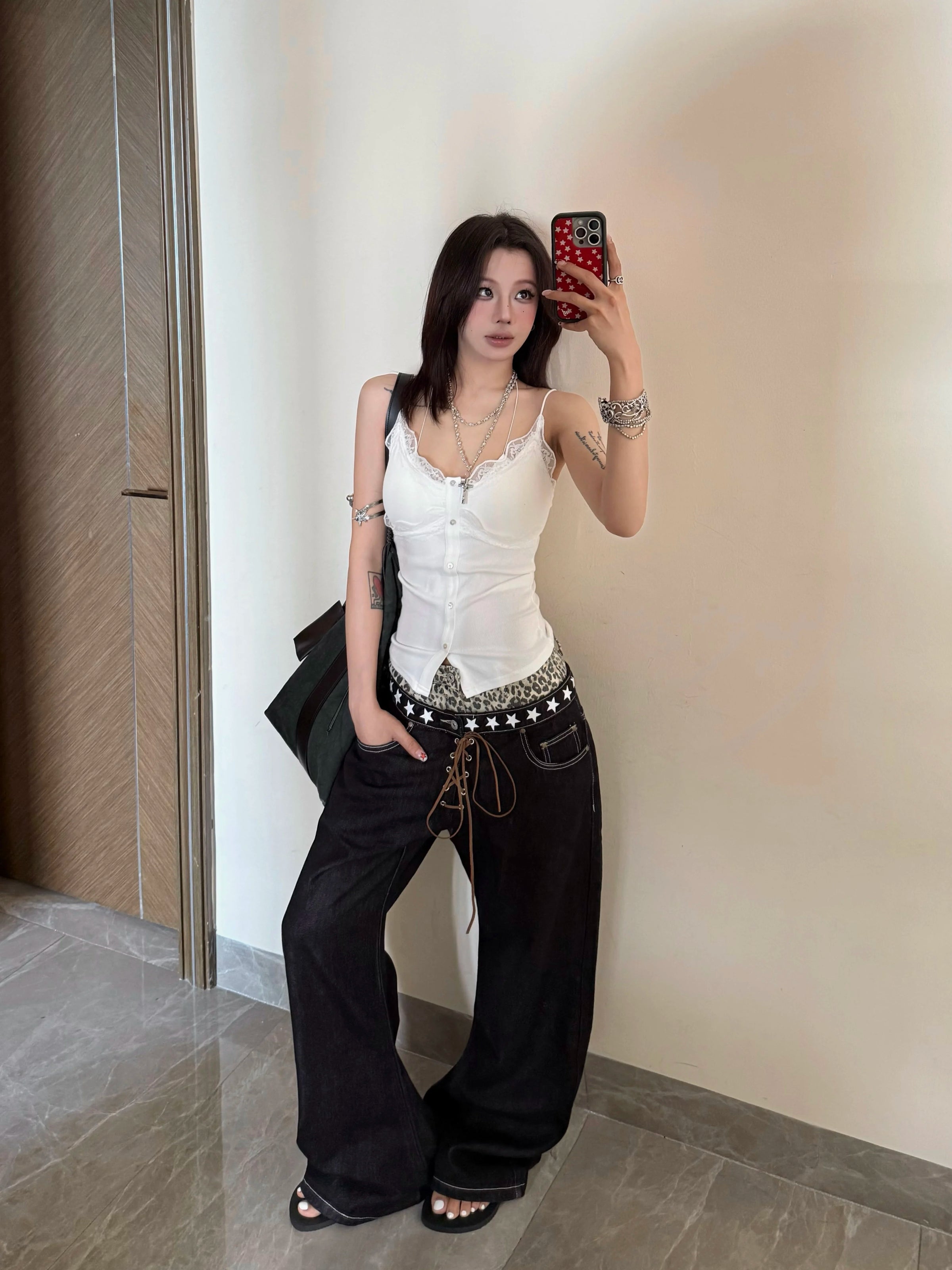 Fake 2 piece Leopard Scimitar Jeans