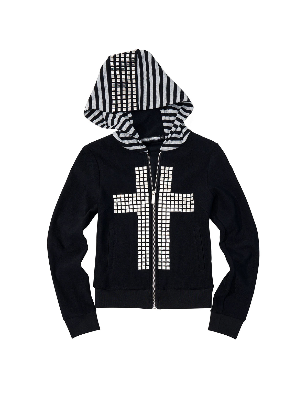Studded Cross Stripe Patch Hoodie Jacket