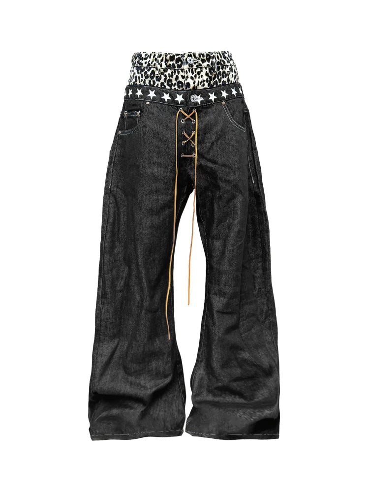 Fake 2 piece Leopard Scimitar Jeans