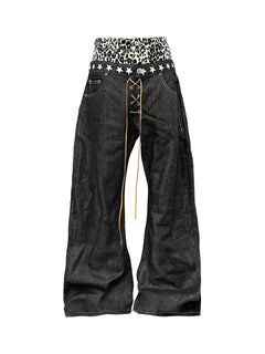 Fake 2 piece Leopard Scimitar Jeans