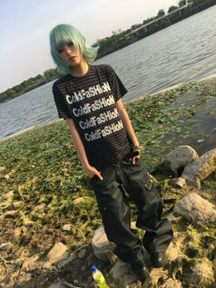 Silver Letter Stripe Short-Sleeve T-Shirt