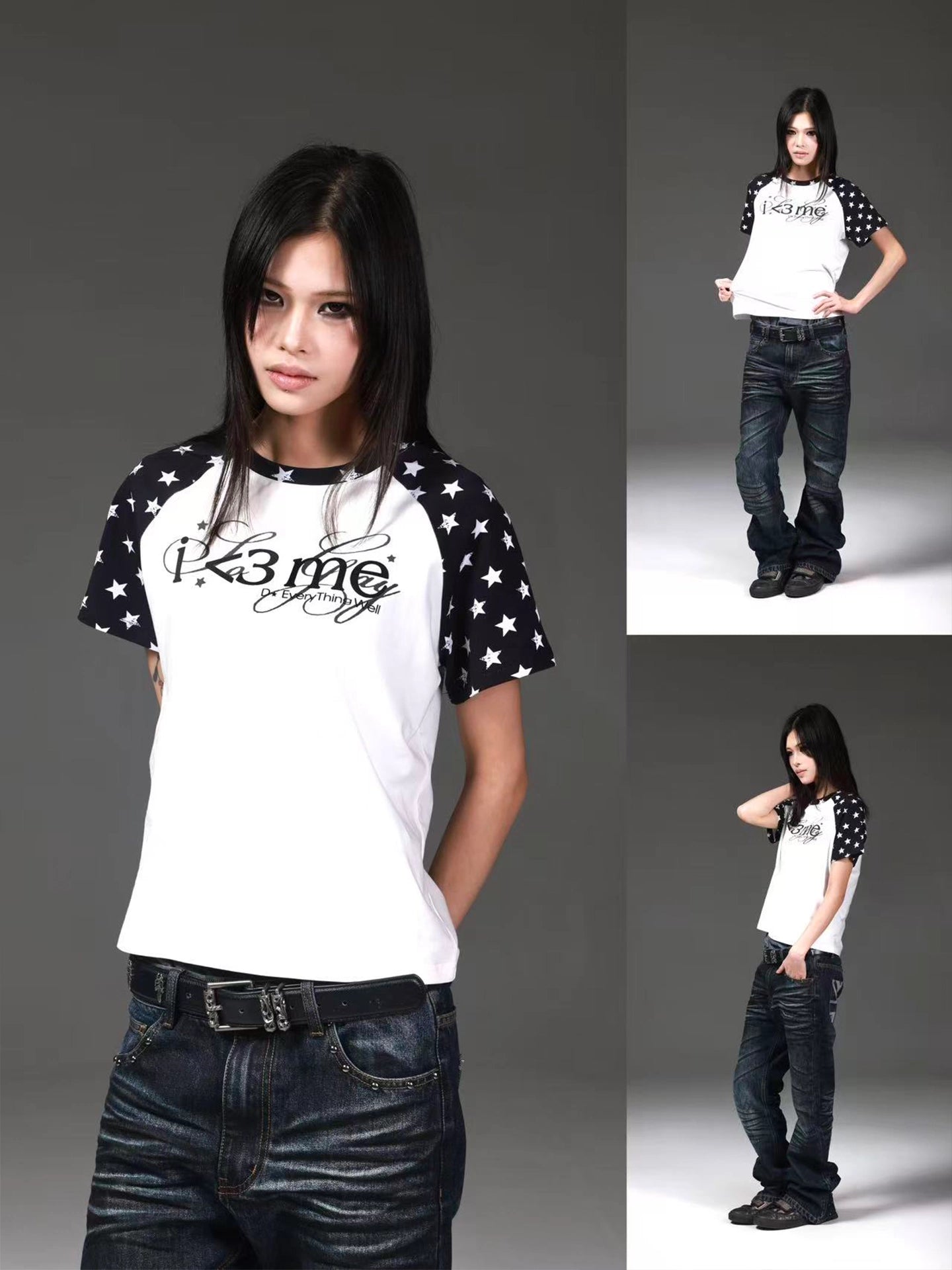 Star Print Raglan Colorblock T-Shirt