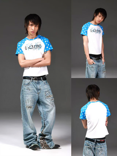 Star Print Raglan Colorblock T-Shirt