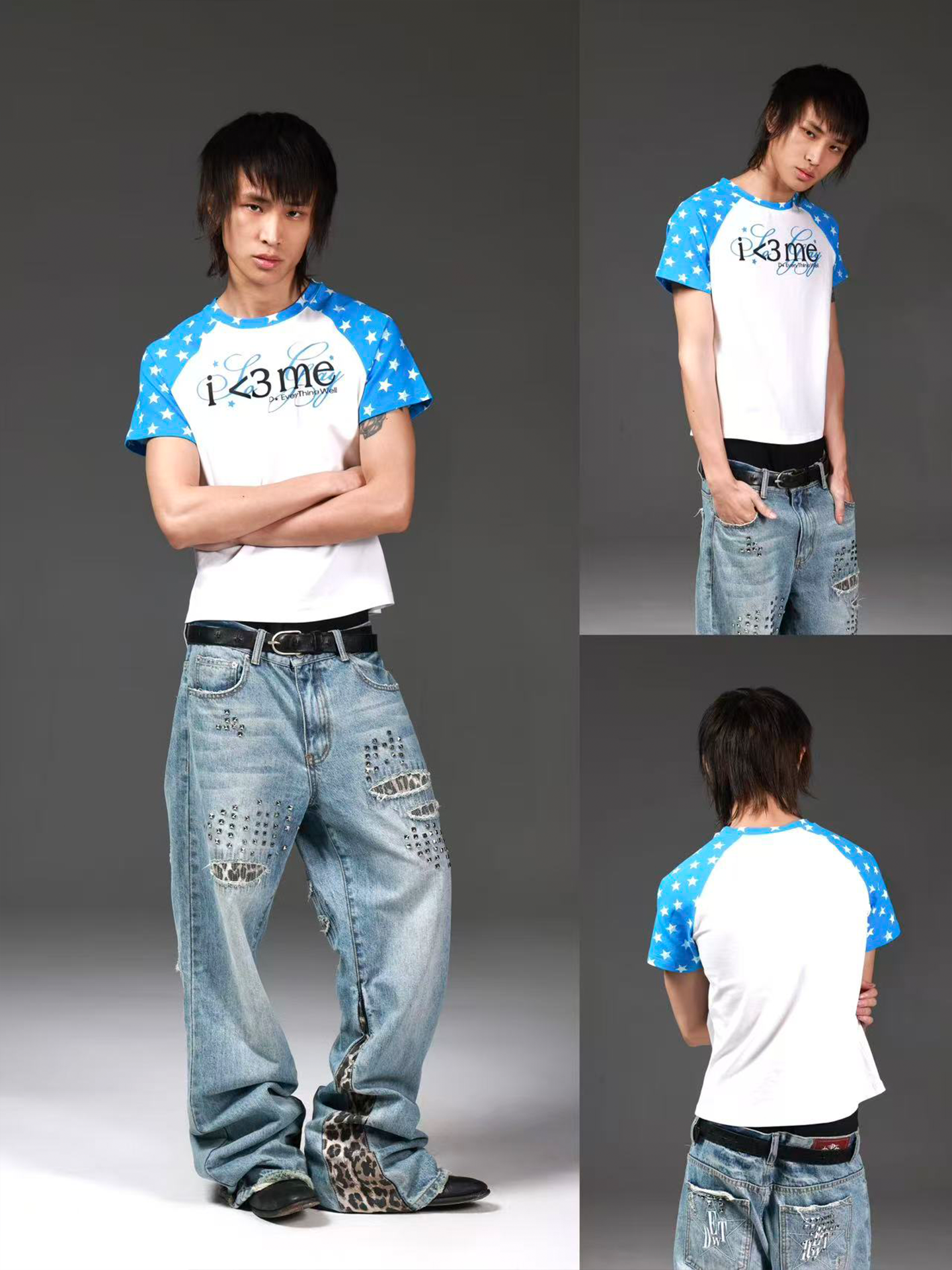 Star Print Raglan Colorblock T-Shirt