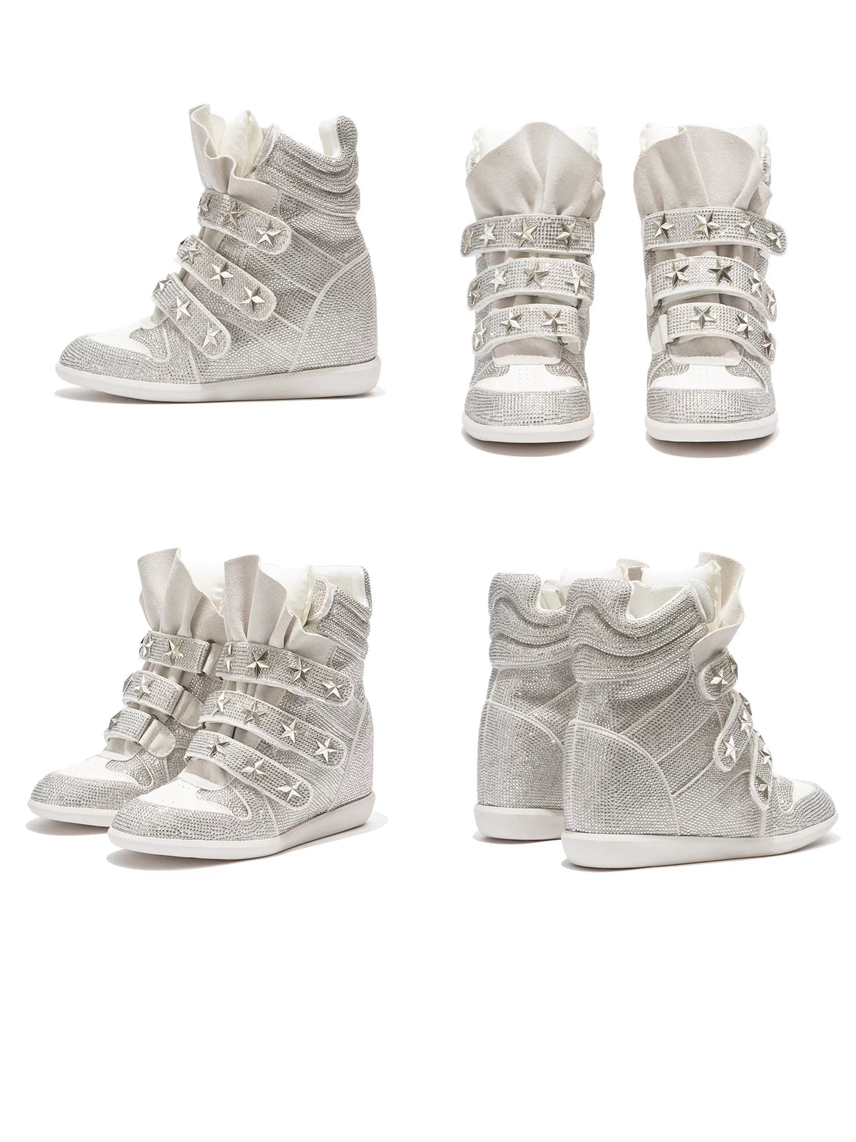 Rhinestone Star High-Top Wedge Sneakers