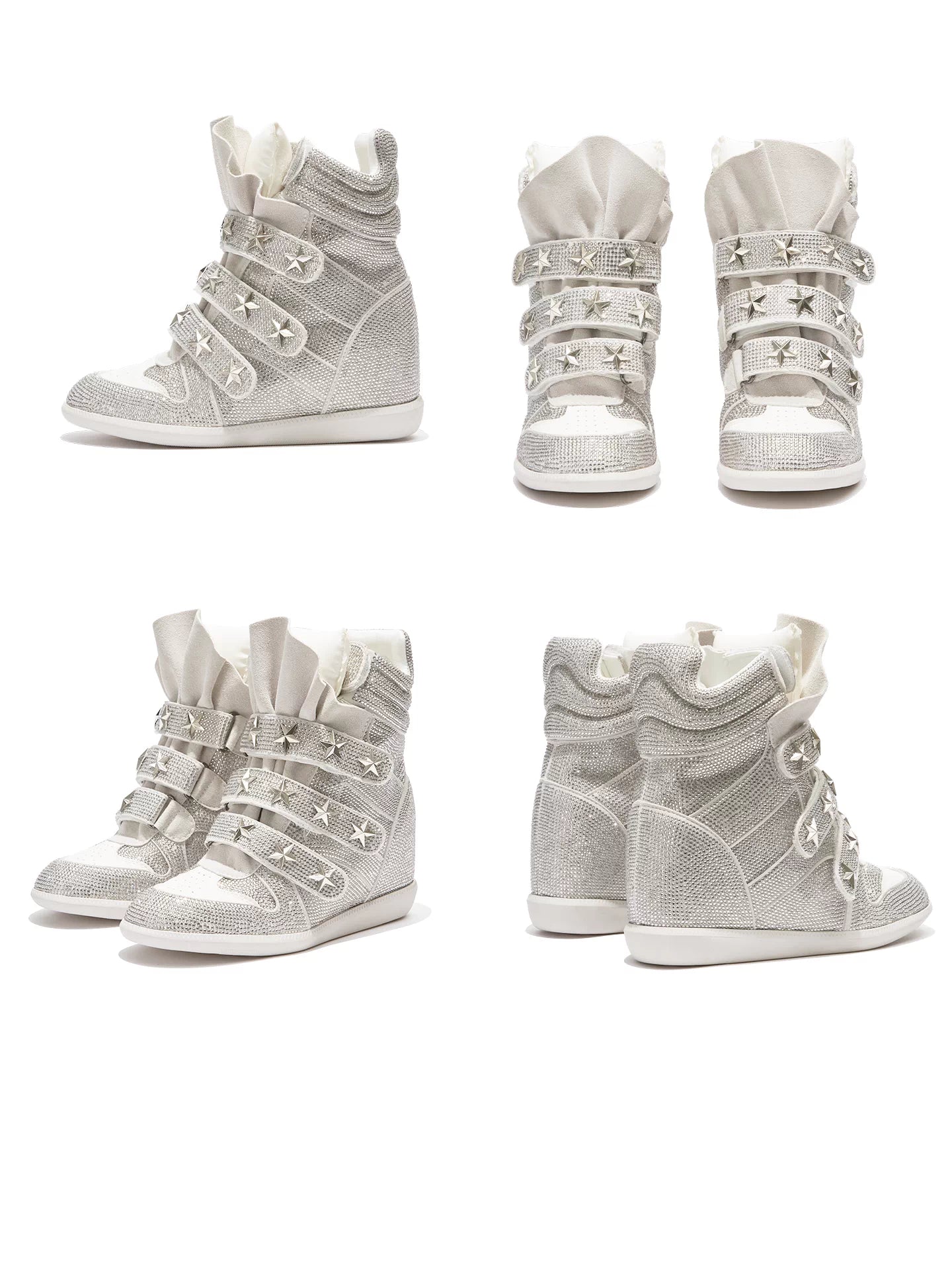 Rhinestone Star High-Top Wedge Sneakers