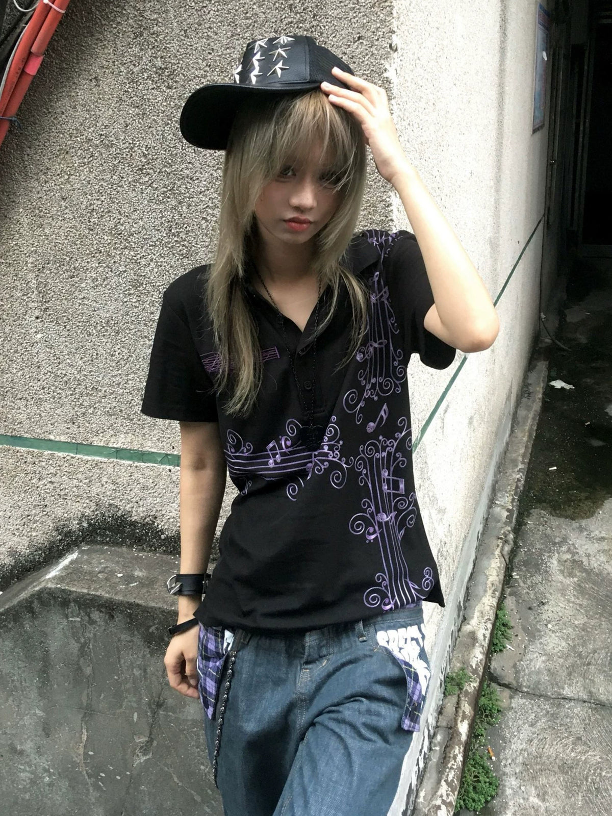 Y2K Wisteria Graphic Polo Shirt