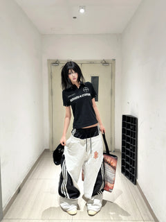 Studded Collar Russian Script Polo Shirt