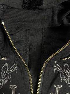 Gothic Cross Embroidered Zip Hoodie