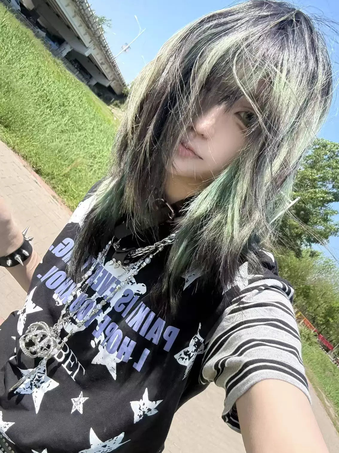 Star & Skull Stripe Sleeve T-Shirt
