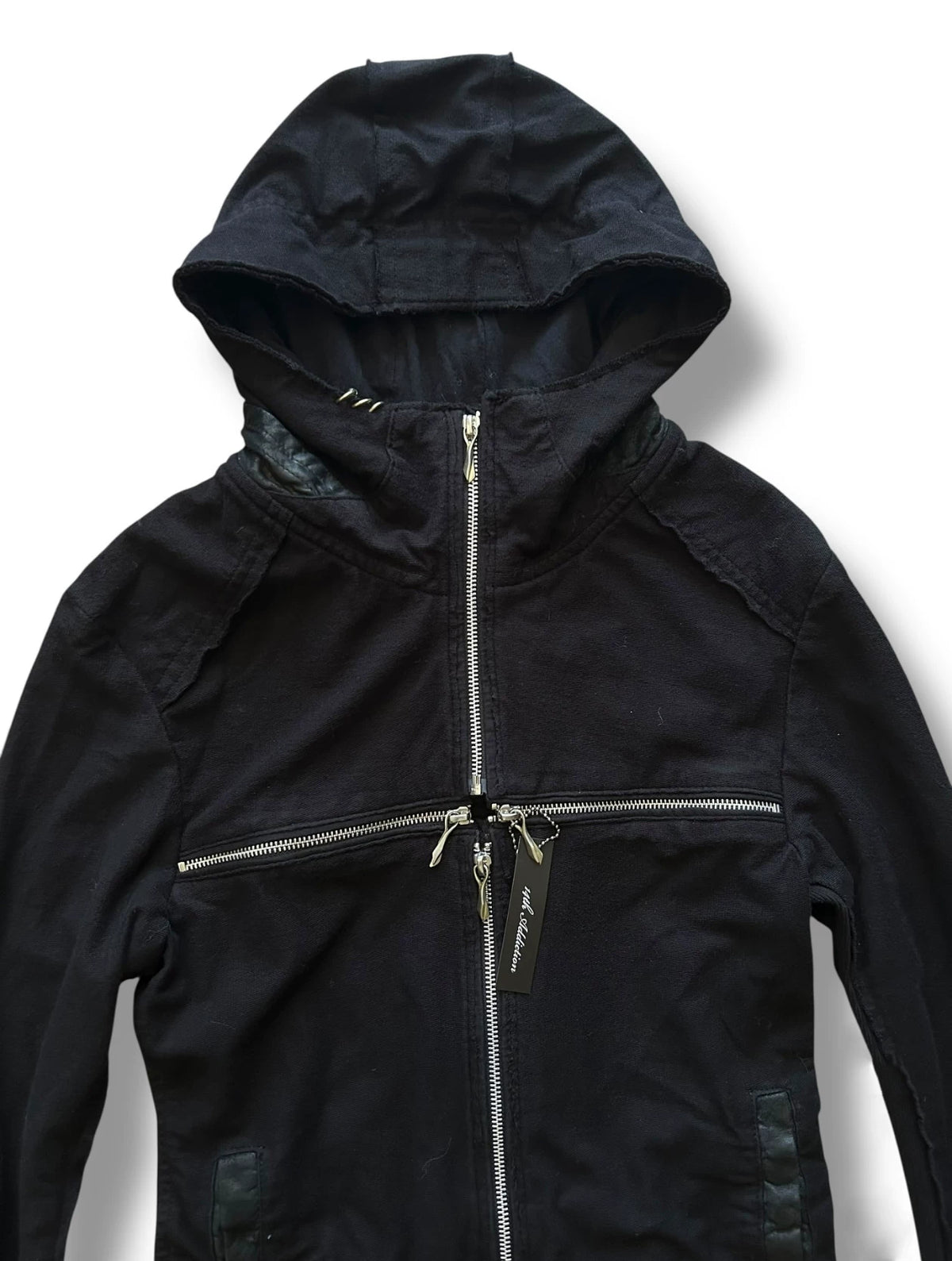 Cross-Zip Patchwork Hooded Jacket