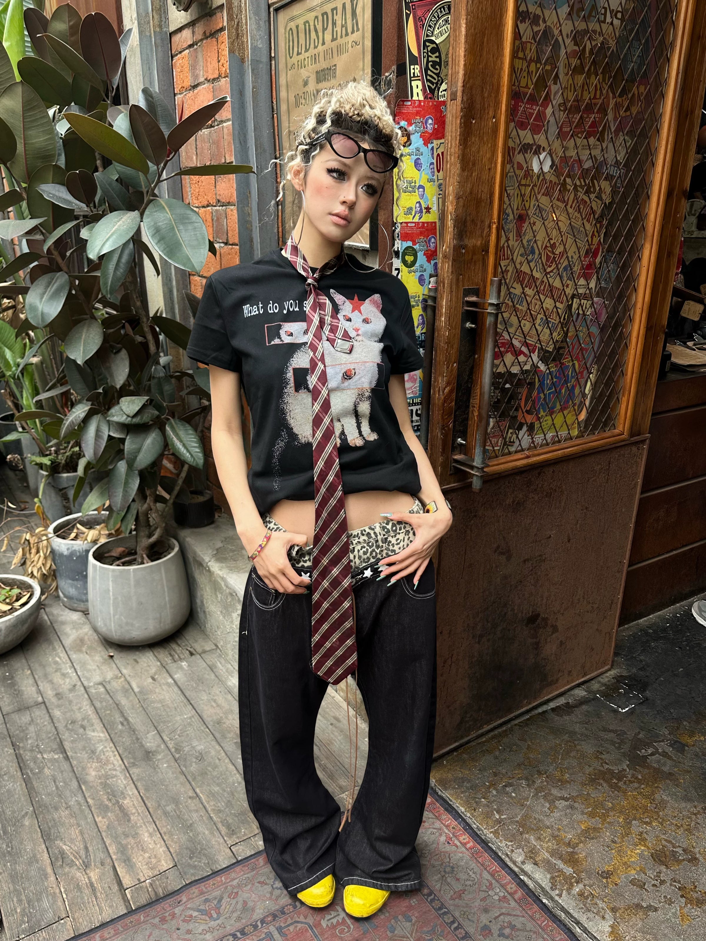 Fake 2 piece Leopard Scimitar Jeans