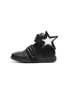 Star Applique Velcro High-Top Leather Sneakers