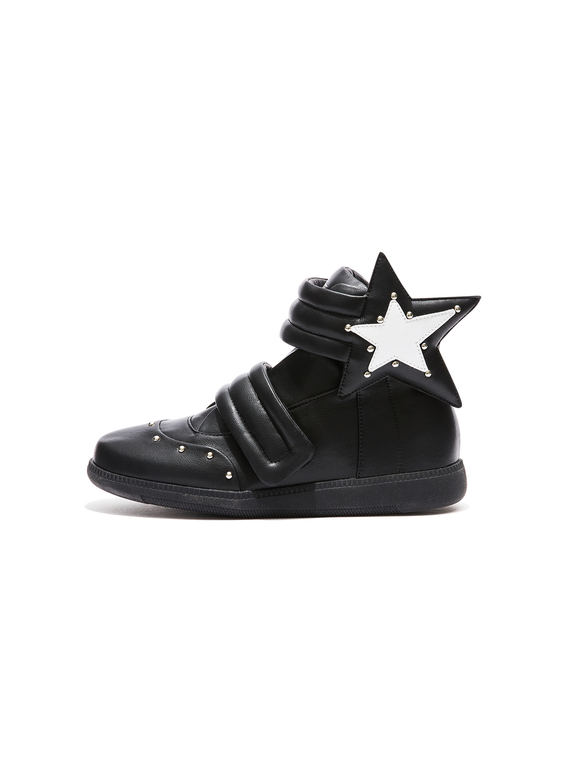 Star Applique Velcro High-Top Leather Sneakers