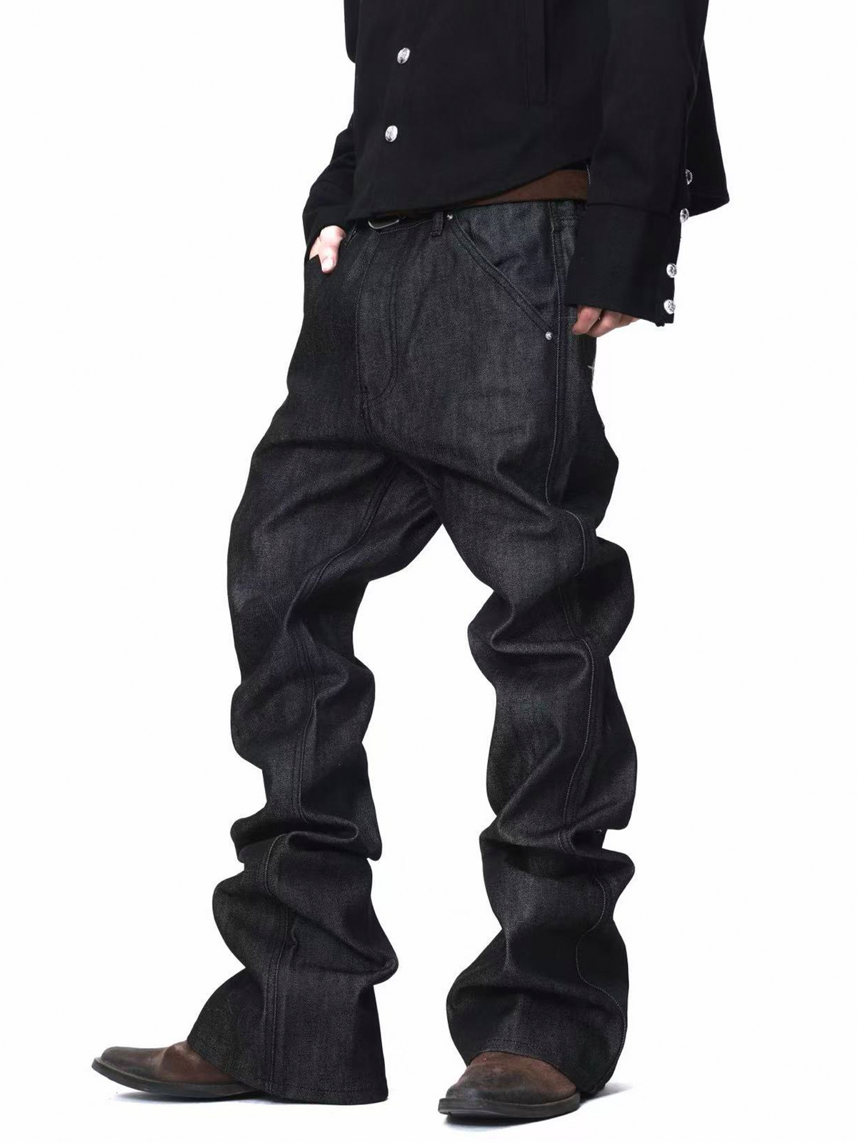 Stacked Raw Selvedge Flare Jeans