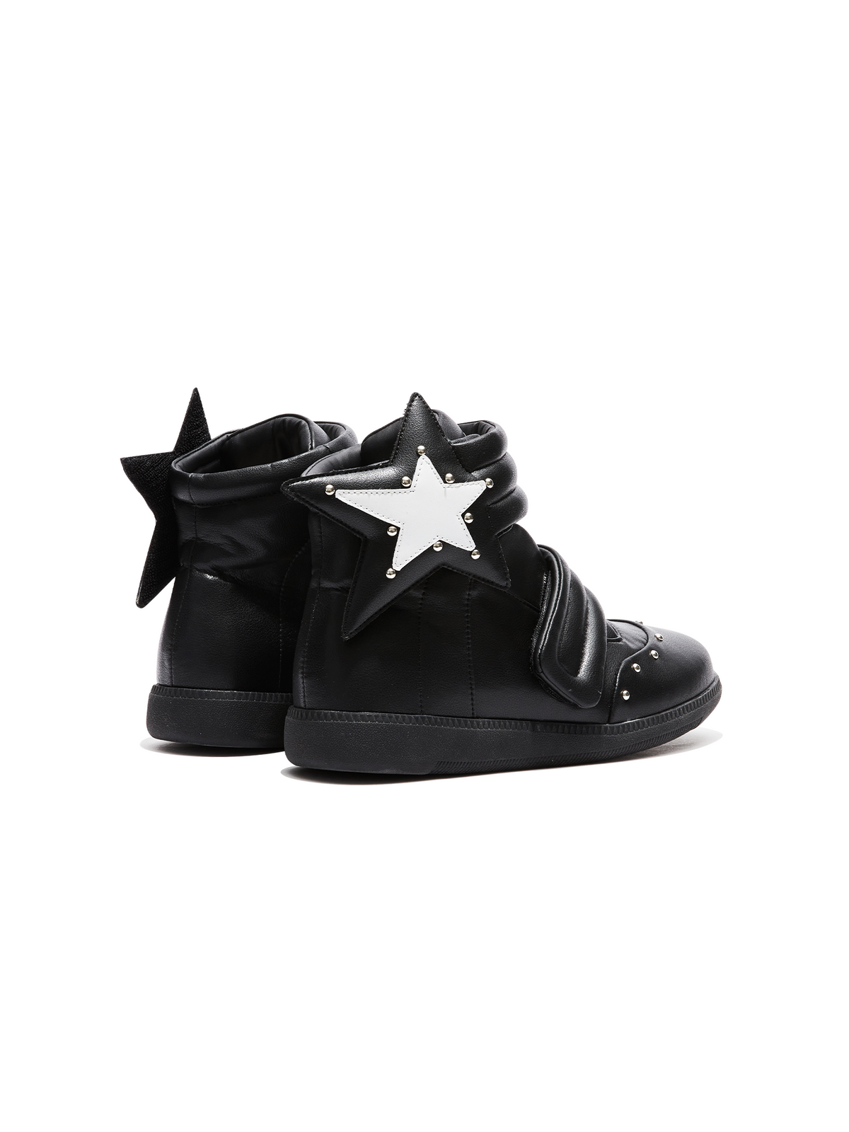 Star Applique Velcro High-Top Leather Sneakers