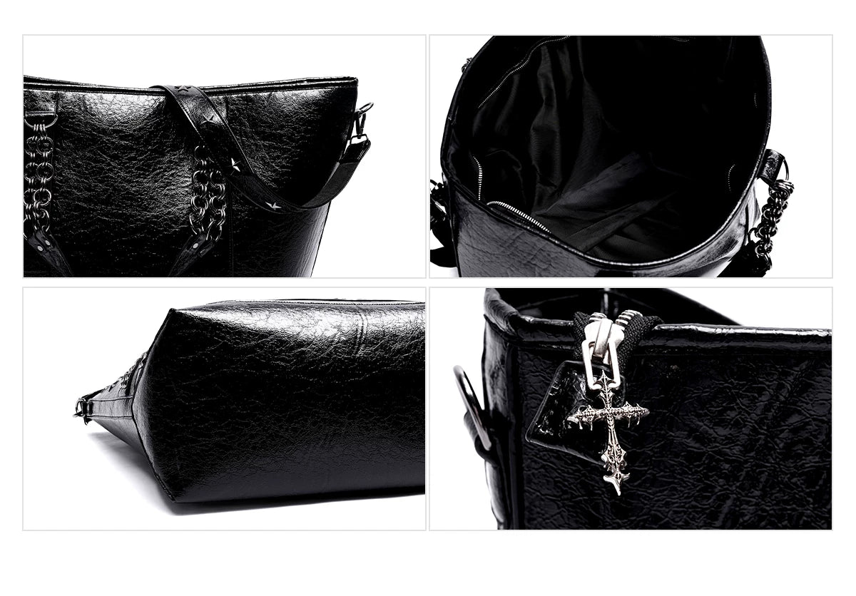 Studded Star Flag Chain-Handle Tote Bag