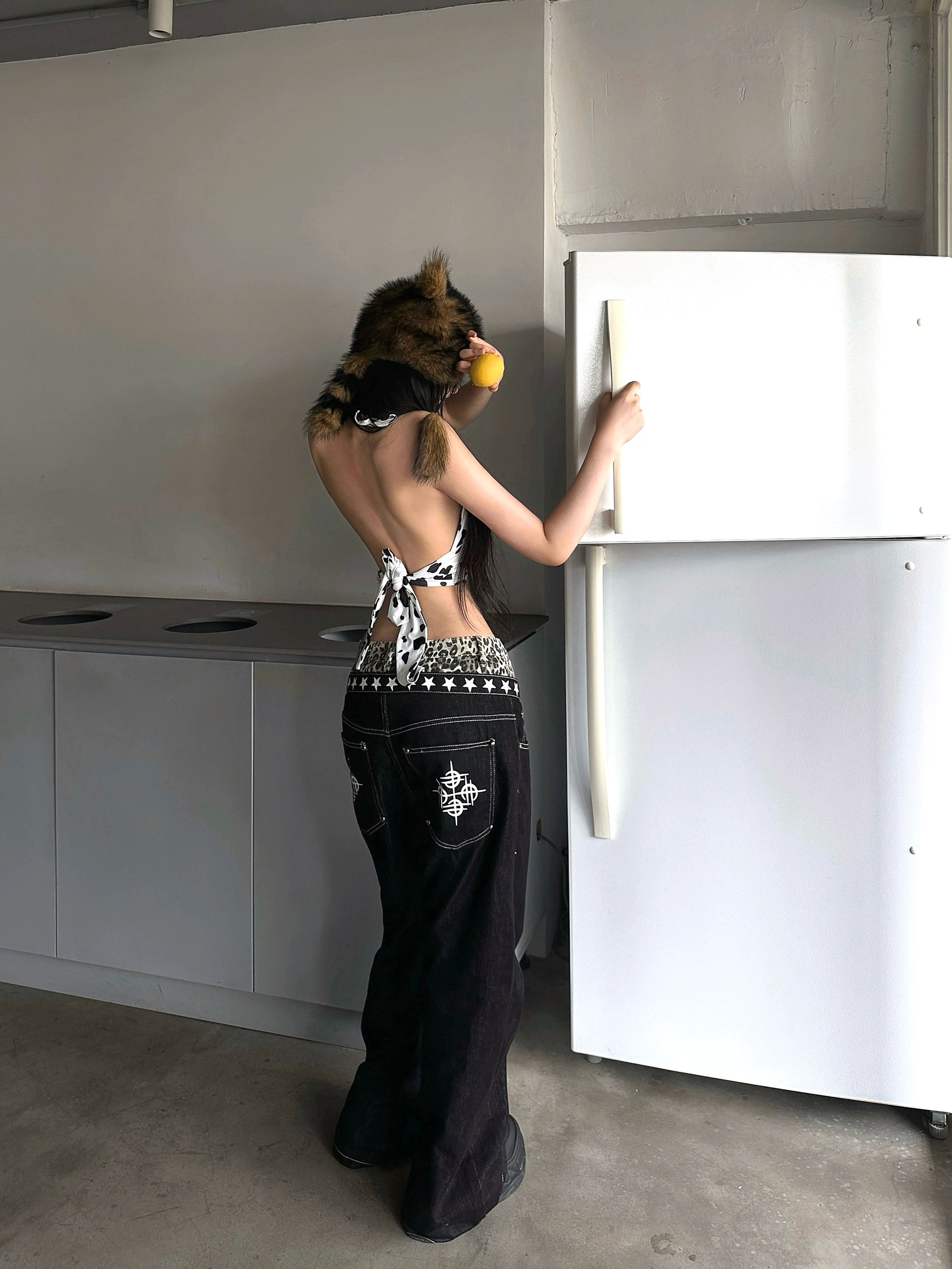 Fake 2 piece Leopard Scimitar Jeans
