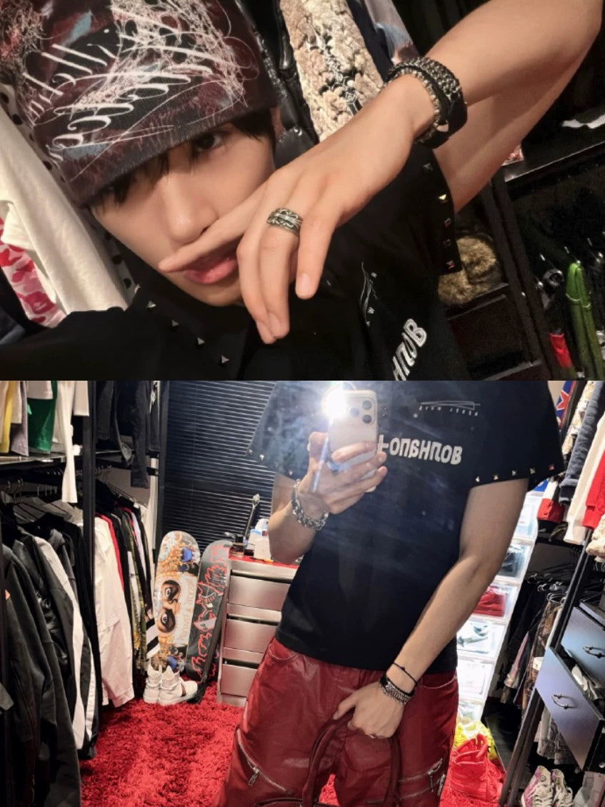 Studded Collar Russian Script Polo Shirt