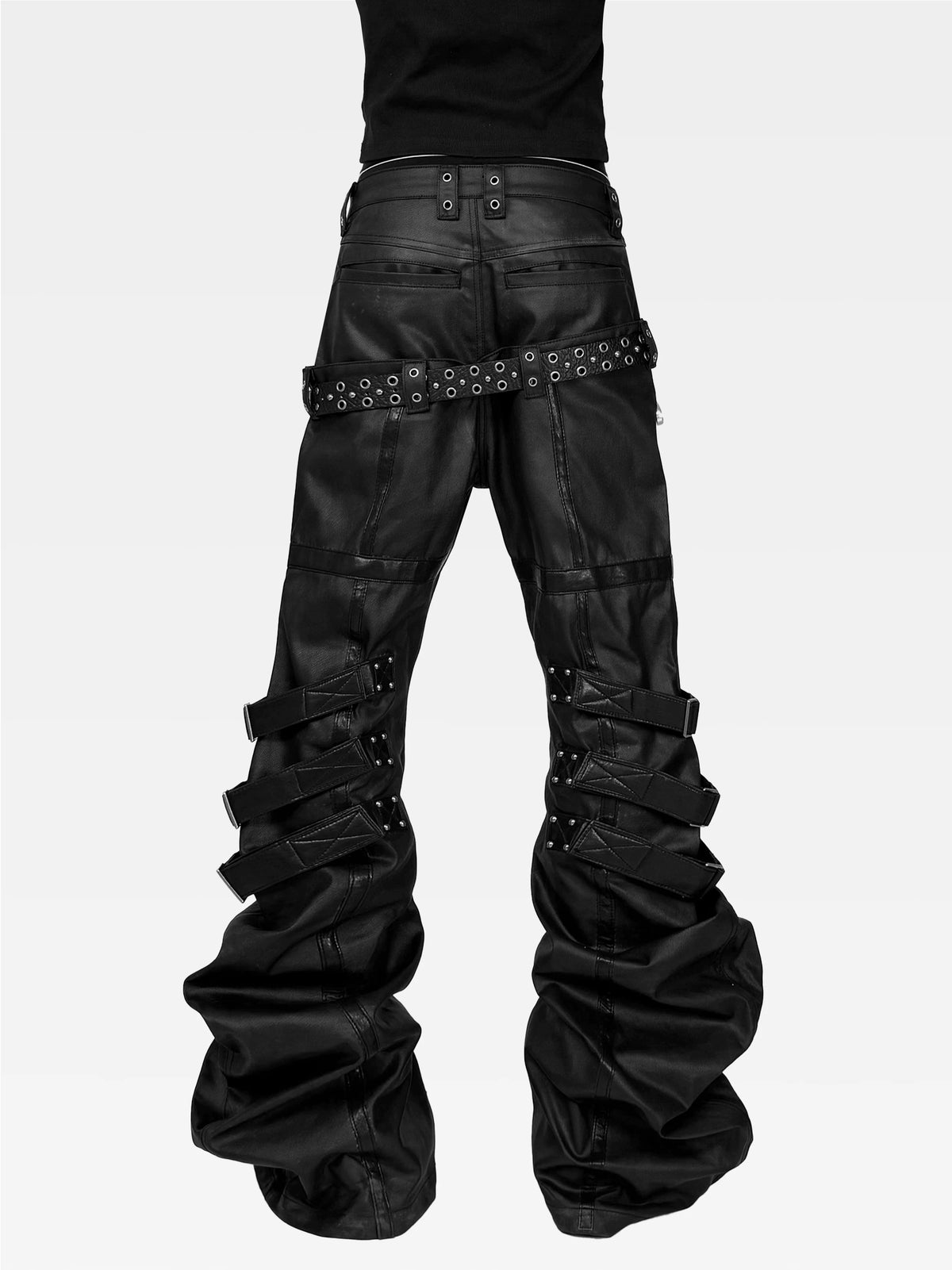 Stacked Lace-Up Wax Leather Pants