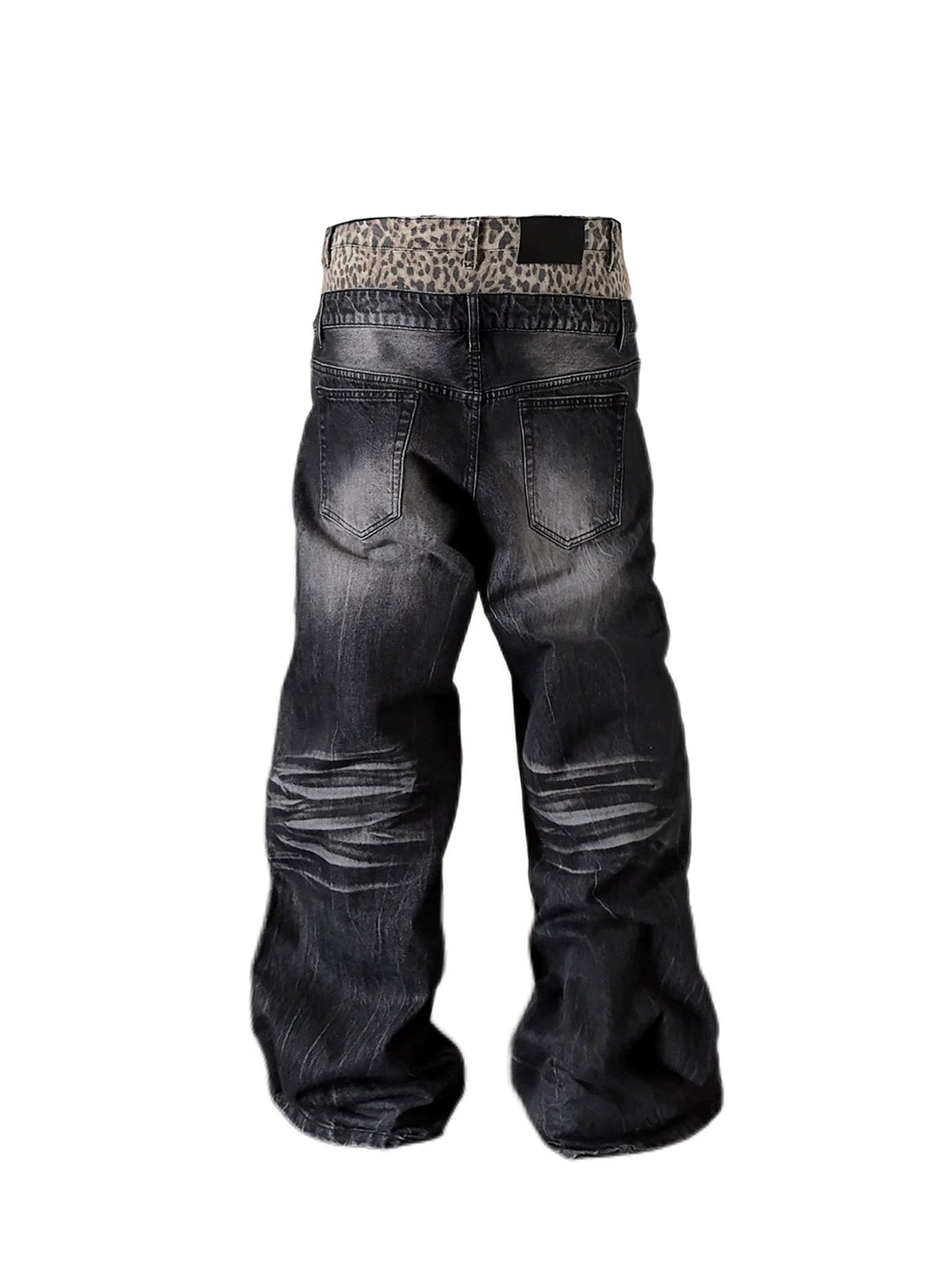 Leopard Double-Waist Washed Baggy Jeans