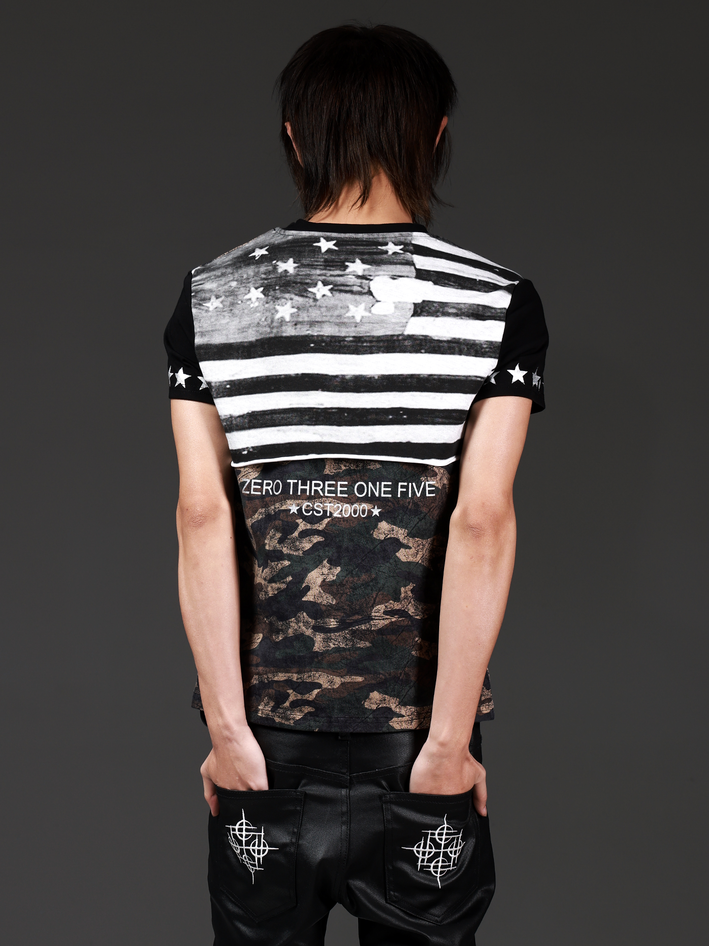 Camo Distressed Silver-Foil V-Neck T-Shirt
