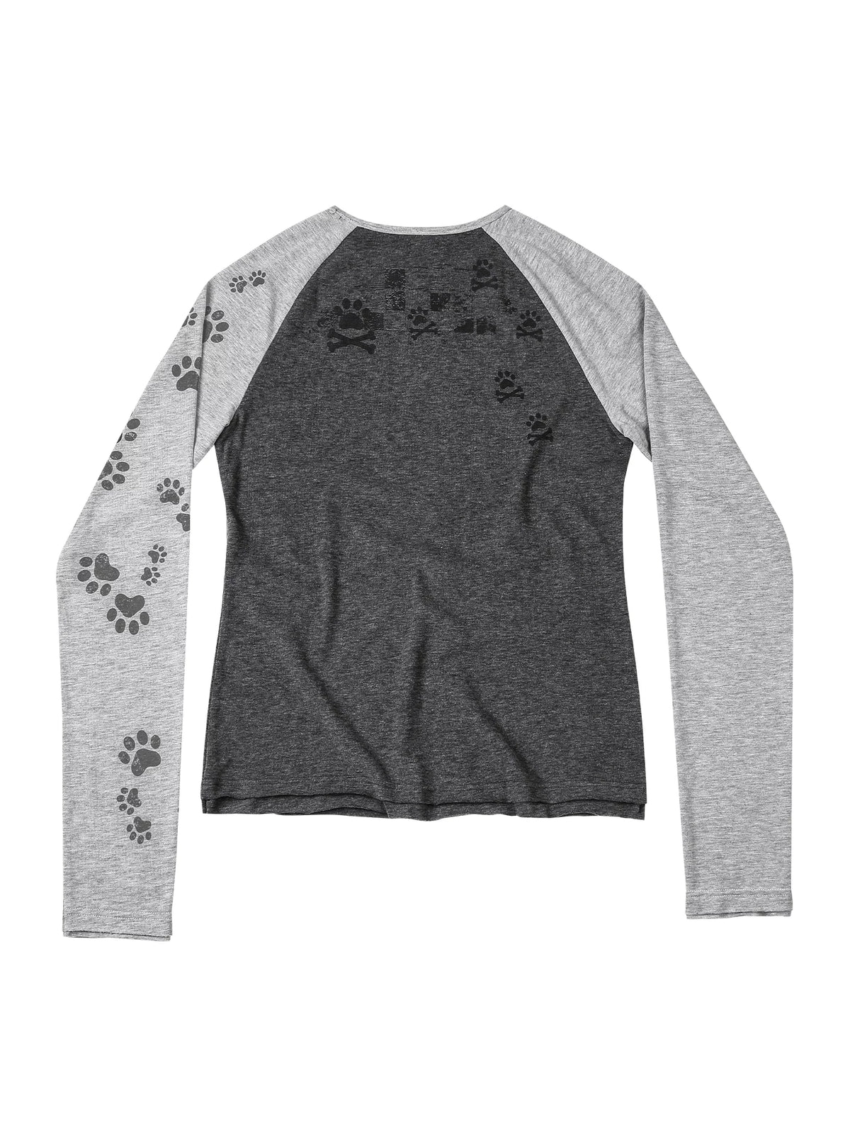 Paw Print Skull Raglan Long Sleeve T-Shirt