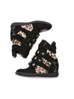 Leopard Studded High-Top Wedge Sneakers