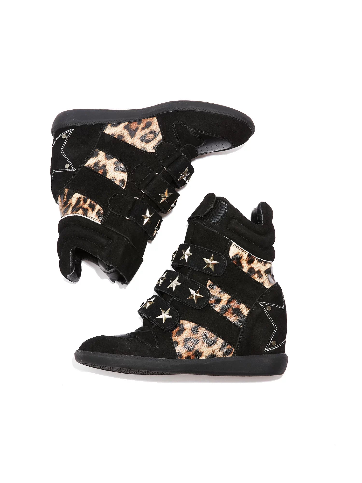 Leopard Studded High-Top Wedge Sneakers