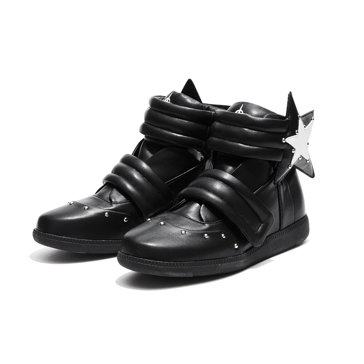 Star Applique Velcro High-Top Leather Sneakers
