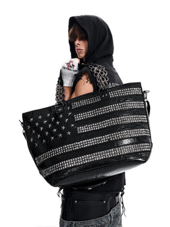 Studded Star Flag Chain-Handle Tote Bag