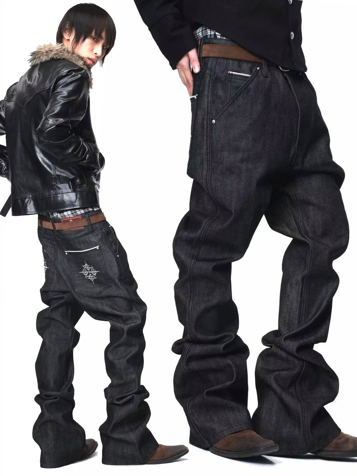 Stacked Raw Selvedge Flare Jeans